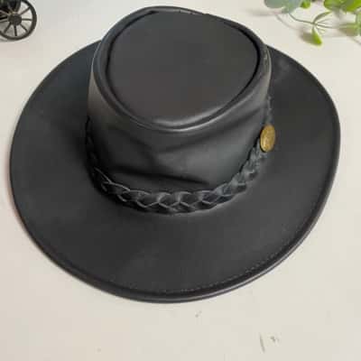 Mens Medium Black Jacaru Australia Handcrafted Leather Hat 