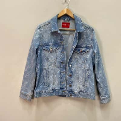 Guess Printed  Womens  Size M Denim Jacket Blue 