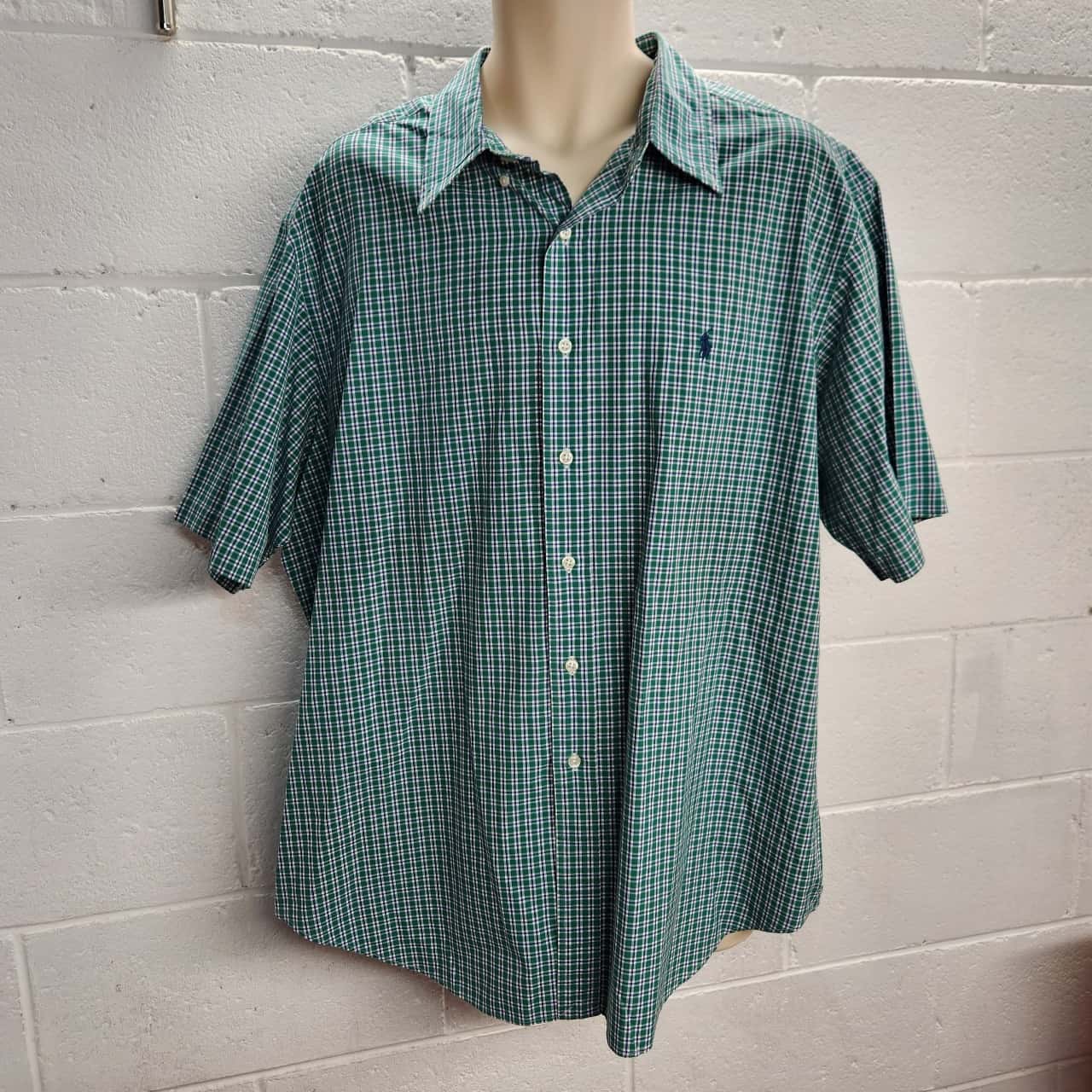 Ralph Lauren POLO SPORT short sleeve check shirt, men's size XL cotton red type Vintage Second Hand