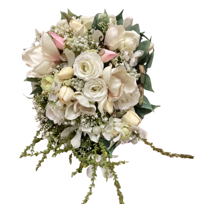  Bridal Bouquet Cream /White Roses/Lillies with Greenery Office