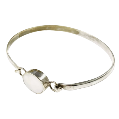 Silver (925) Bangle W/ Mother Of Pearl Look Stone 