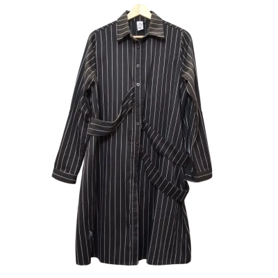  NU Women's Size M Black and White Striped Shirt Dress 