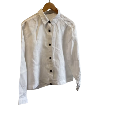  Womens long sleeved linen shirt, Size L / M White 