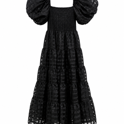 Pink Diamond Black Puff Sleeve Tiered Dress – New With Tags