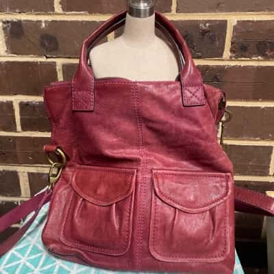 Fossil Womens Long Live Vintage Red Tote