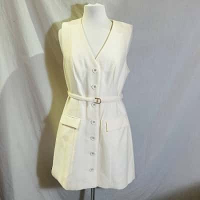 SHEIKE Size 12 Button Dress Off White 