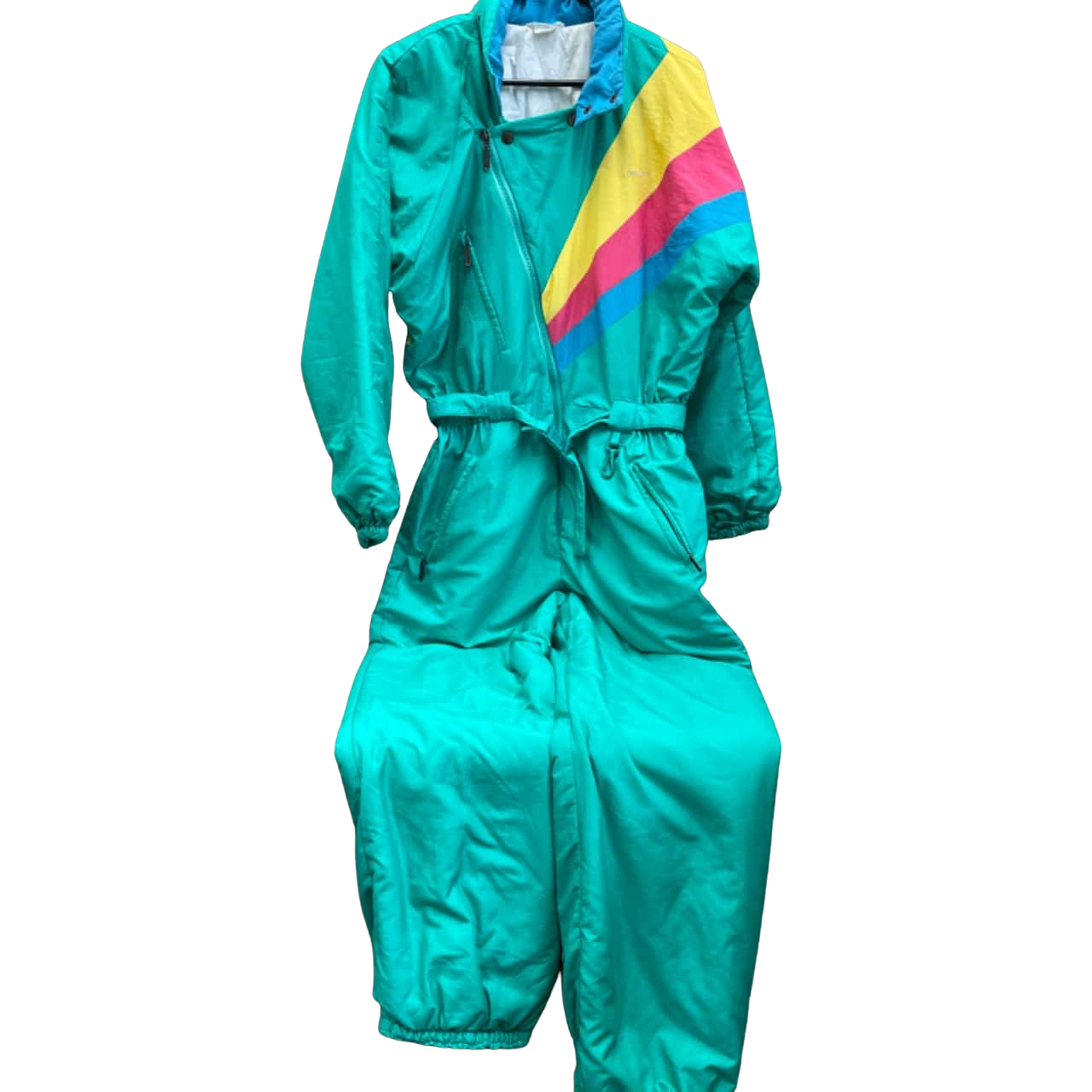 Womens Ski Suit Size US 12 Green with contrasting yellow,blue and pink (s)