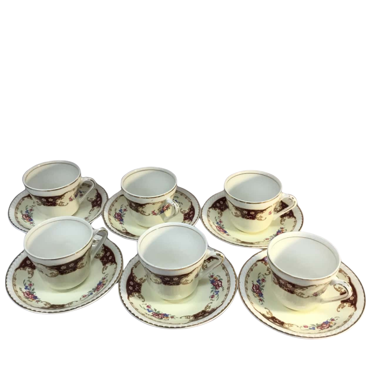 Vintage Portland Pottery Cobridge Cups & Saucers x 6 Sets Approx 7cm