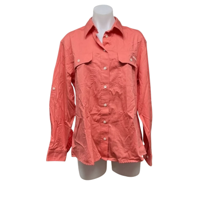 R.M. Williams Womens 100% Cotton Loose Fit Size 14 Long Sleeve Shirt Peach 