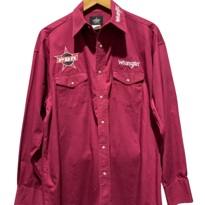 Wrangler Mens PBR  Size L Long Sleeve Shirt Maroon 