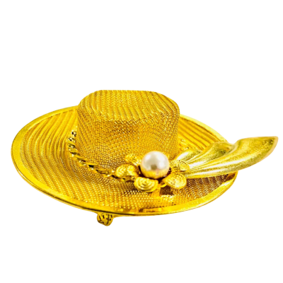  Sunhat & Feather/Flower Deco Gold Brooch
