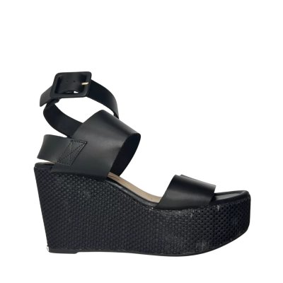 Unisa Black Leather Wedge Sandal (Europe) Size 37 Black  