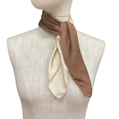  Sweet Pure Silk Neck Scarf Beige / Brown / Polka Dot 