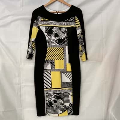 Frank Lyman Womens Dress  Size 12 Black  / White / Yellow 