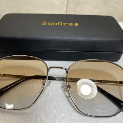 SooGree brand sunglasses feature a distinct silver metal frame and a protective black case