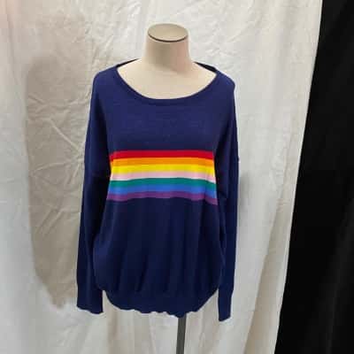 Yumi Knitwear Navy Rainbow Jumper Size M