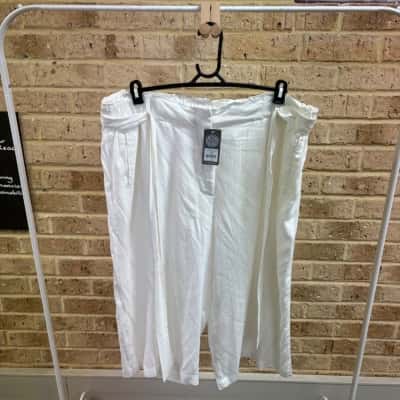 Autograph Womens white crush rack belted wide leg pants  Size 20 
