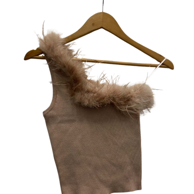 Winnie & Co Womens  Size XS KNITTED Off-the-shoulder Top Light  Brown RRP $46.90