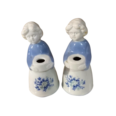 Vintage Blue and White Porcelain Dutch Girl Figurine Candle Holders