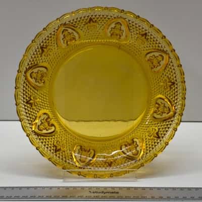 Vintage Amber Yellow Pressed Glass Heart Pattern Cake Plate Platter Indonesia