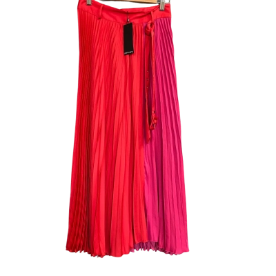 Portmans Women's Pleated Midi Skirt Size 8 Pink / Red 