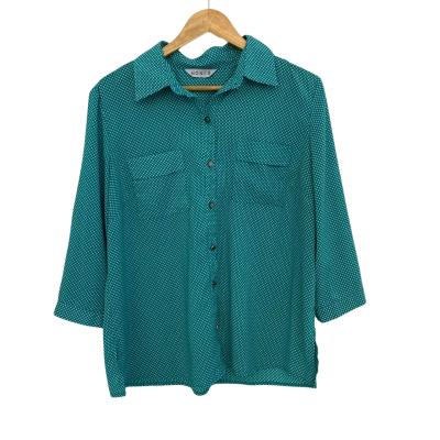 Noni B Womens  Size 12 3/4 Sleeve Top / Button Up Top Green / White 