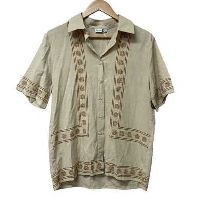 BNWT Rhythm Womens Size 10 Short Sleeve Shirt Beige / Brown RRP $99.99