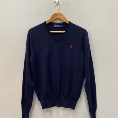 Polo Ralph Lauren Mens  Size M V-necked cotton Sweater Blue / Red 