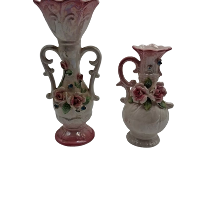 2 BEAUTIFUL FLORAL BUD VASES. FEATURING SHADES OF PINK AND CREAM