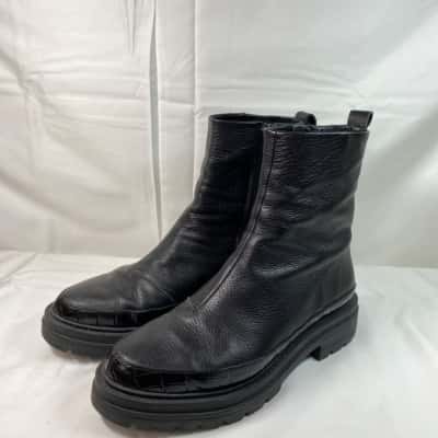 MI PIACHI BLACK LEATHER BOOTS ZIP 38 WOMENS