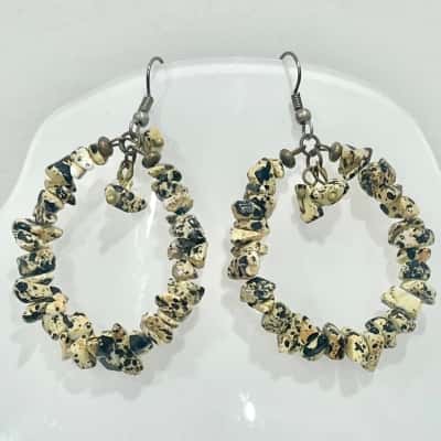 Bohemian Dalmation Gemstone Round Drop Earriings