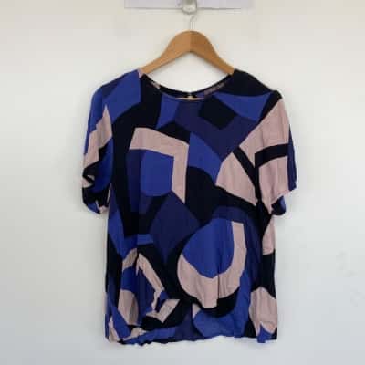 Mister Zimi Blue Black Pattern Short Sleeve Top  Size 12 