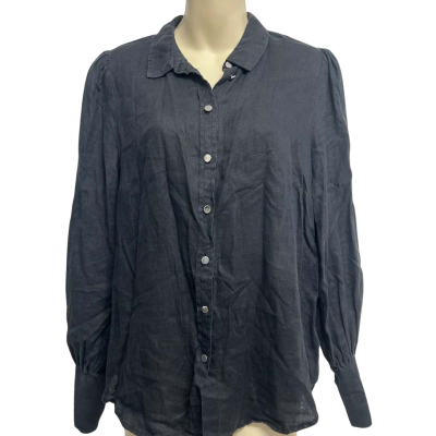 Decjuba Womens Size 8 Black Linen Button Up Top  