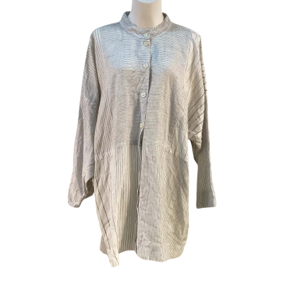 Maggie T Womens Size 24 Linen 3/4 Sleeve Top Black / White Striped