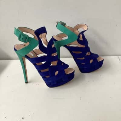 Wayne Cooper Women's   Cobalt Turquoise Suede Size 39 Heels Blue and Green 