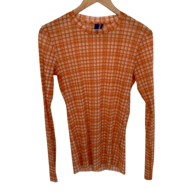 Resume Womens  Size XL Mesh Long Sleeve Top Gingham / Orange / White 