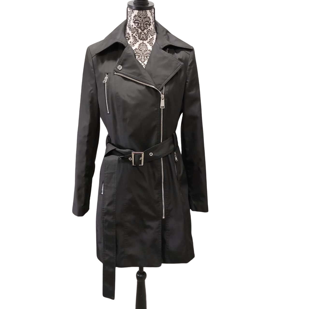 Calvin Klein Womens Size S Trench Coat Black / Silver