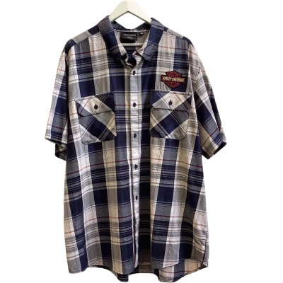 Harley Davidson Mens  Size 3XL Checked Short Sleeve Shirt Blue/White Mix