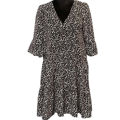 Serafina Womens Size S Babydoll/Mini Dress Black/Pattern/White