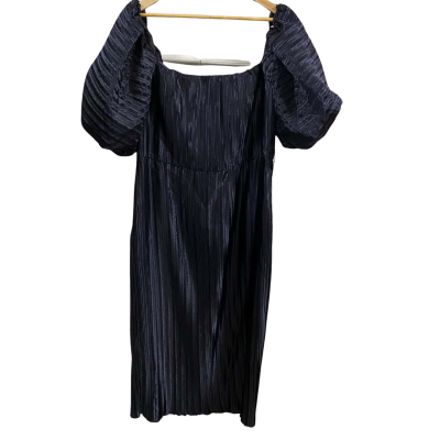 City Chic Womens  Size S Krista Pleat Bubble Sleeve Midi Dress Midnight