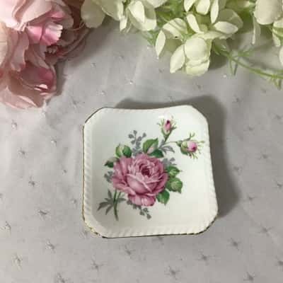 Vintage Colclough Pink Rose Pattern Small Square Bone China Dish