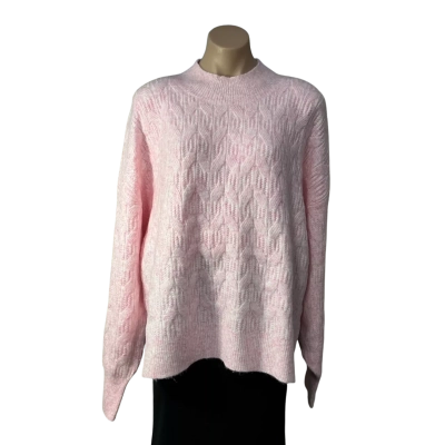 Sussan Womens Size XXXL Pink / White Cable Pattern High Neck Jumper (new) 