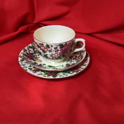 Vintage Crown Staffordshire “Thousand Flowers” Fine Bone China Trio Set