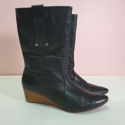 Witchery Women's Size 40 Mid Calf Leather Boots Black    