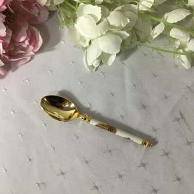 Japanese Gold-plated Spoon with White Pattern porcelain Handle