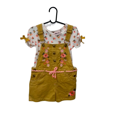 Little Lass Floral Mustard Overalls Set