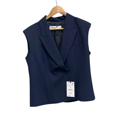 Zara Womens  Size M Sleeveless Blazer Navy Blue 