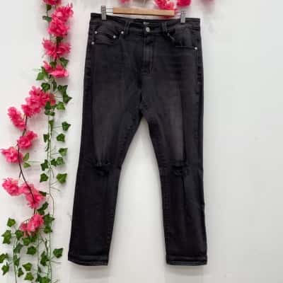 Ziggy Denim Womens Cropped Distressed Jeans Size 32 Black  