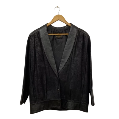 Womens Size 12 Vintage Leather Jacket Black  / Grey / Pattern 