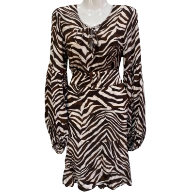 BNWT Sosandar Womens  Size 8 Midi Dress Animal print / Brown 